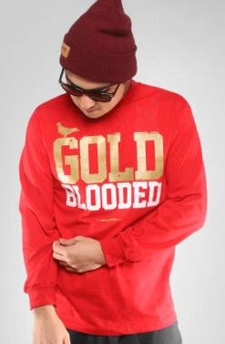 Gold Blooded (Men's Red Long Sleeve Tee)(Gold Blooded Mens Red Gold Long Sleeve Tee)