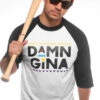 Damn Gina (Men's White/Black Raglan Tee)(Damn Gina Mens White Black Raglan Tee) -Adapt Shop Zoom 6348700